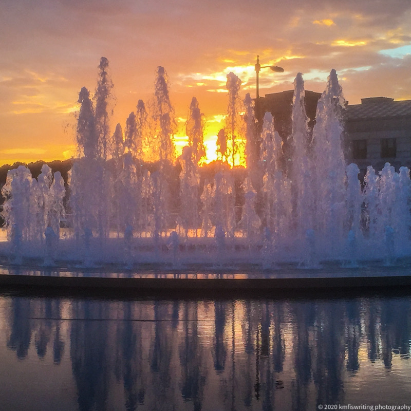 fountains and sunset