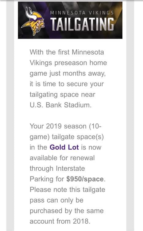 Minnesota Vikings Gold Tailgating Lot Invoice