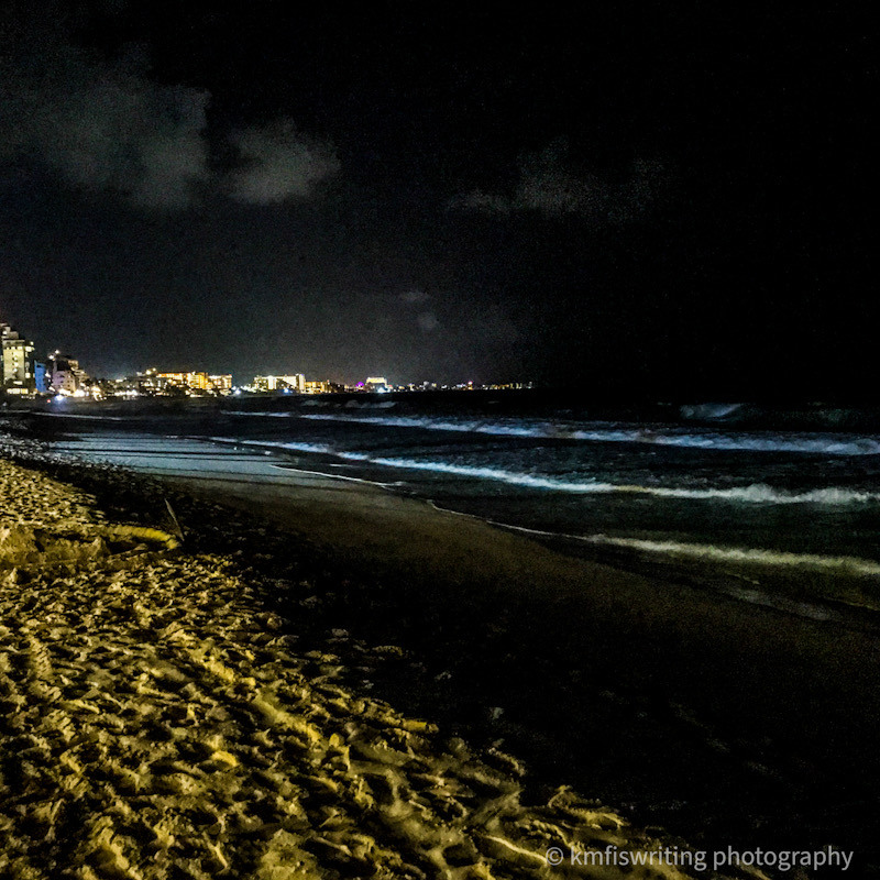 Cancun shoreline and skyline at night