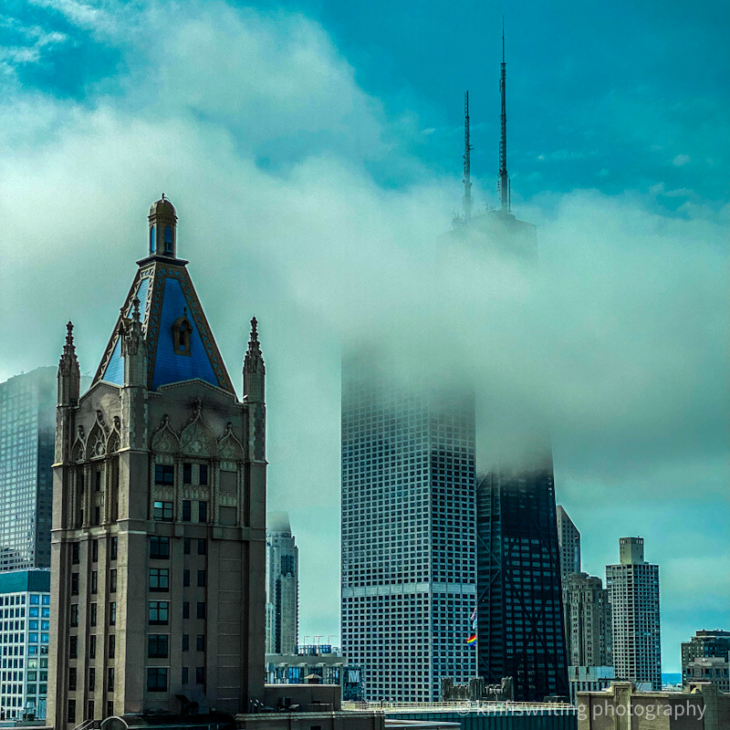 Chicago skyline on a cloudy and blue sky 